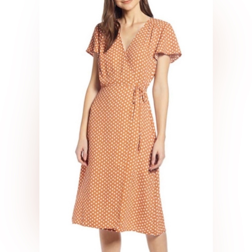 Leith Casual Midi Wrap Dress Size M Rust/Orange color